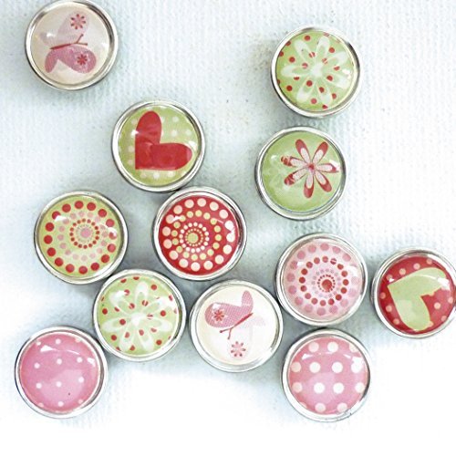 12 mini magnets époxy - Ø17mm - Coeur et motifs...