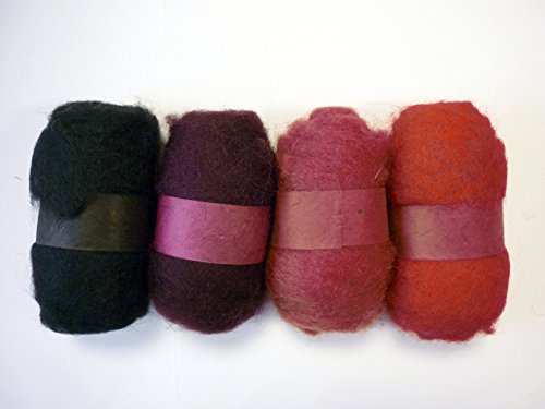 4 Pelotes de Laine Cardée - Rouges