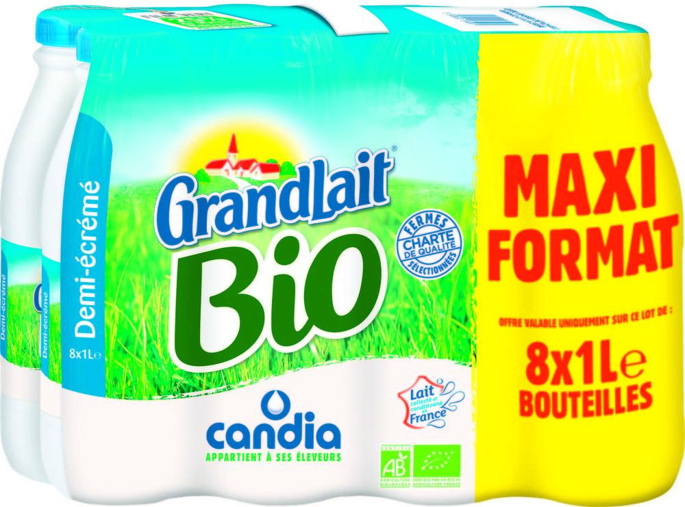  LAIT UHT DEMI-ÉCRÉMÉ GRANDLAIT BIO MAXI FORMAT  “CANDIA” code EAN 3533630098903 