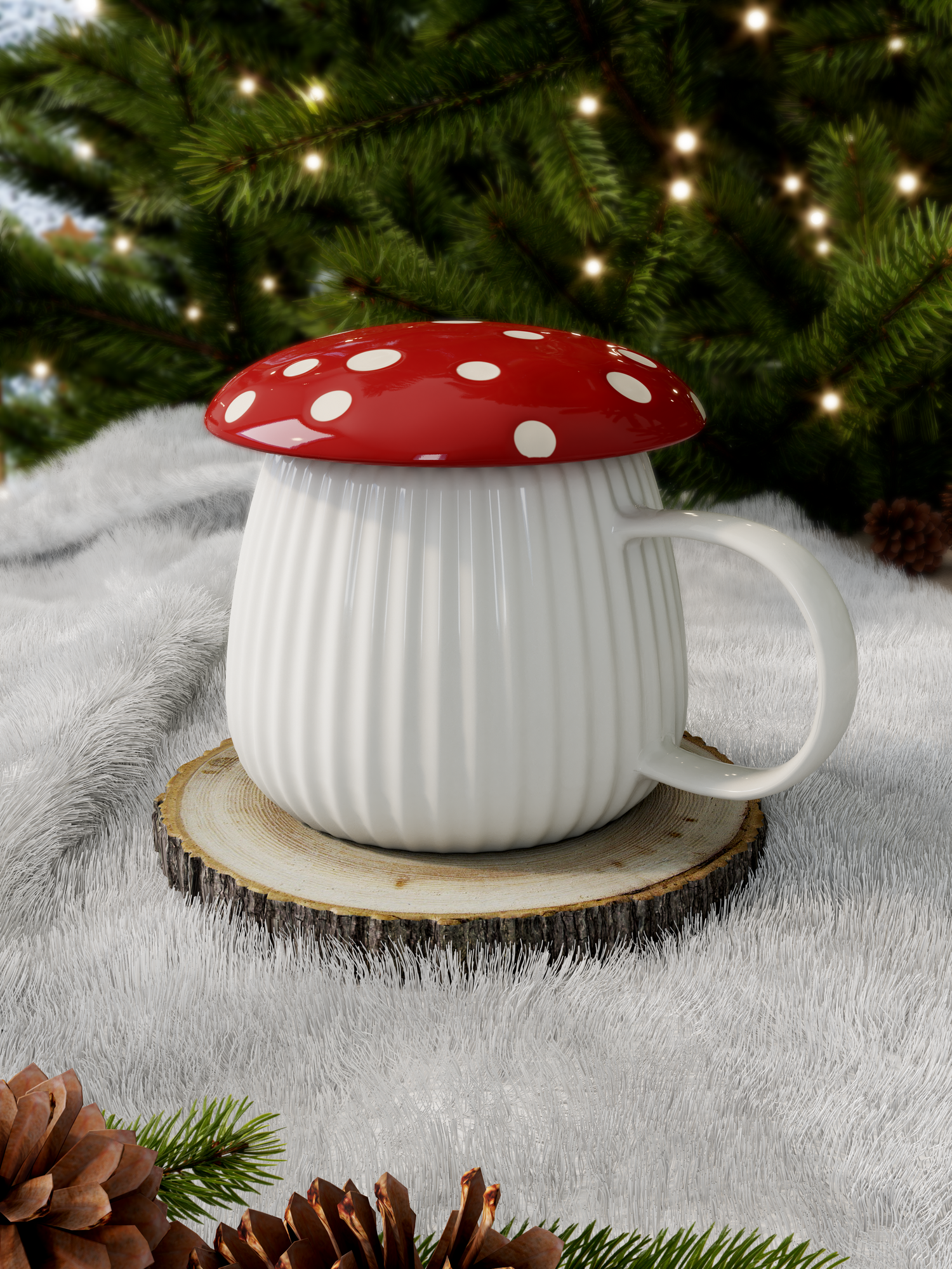 CHRIS G COLLECTION MUG STRIÉ 33 CL COUVERCLE CHAMPIGNON ROUGE POIS code EAN 3534540007092 