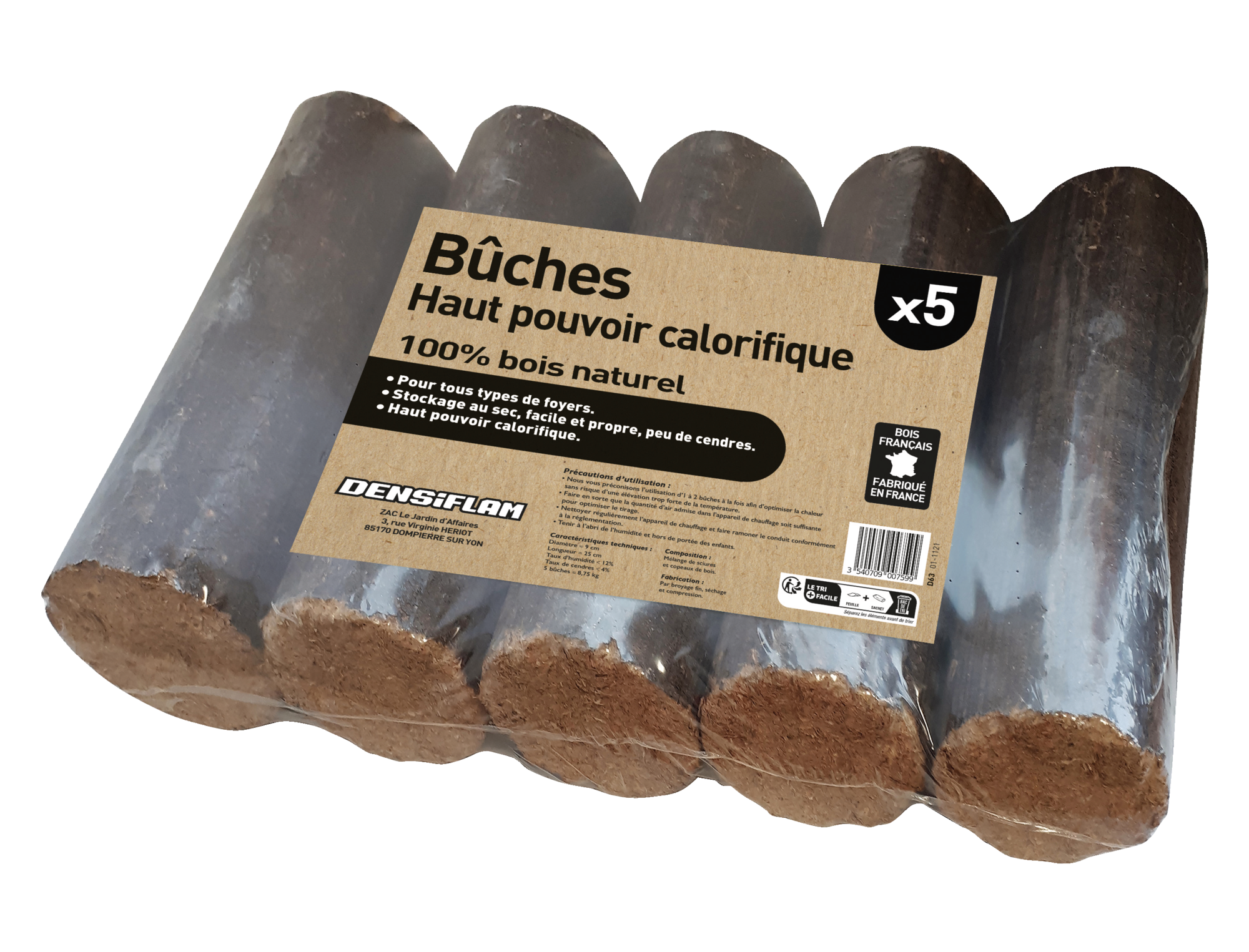 LOT DE 5 BÛCHES COMPRESSÉES