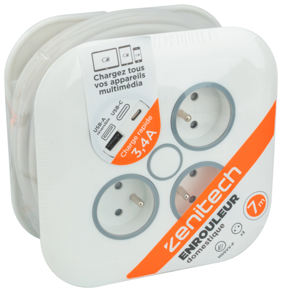 ENROULEUR DOMESTIQUE 7M USB A+C 
