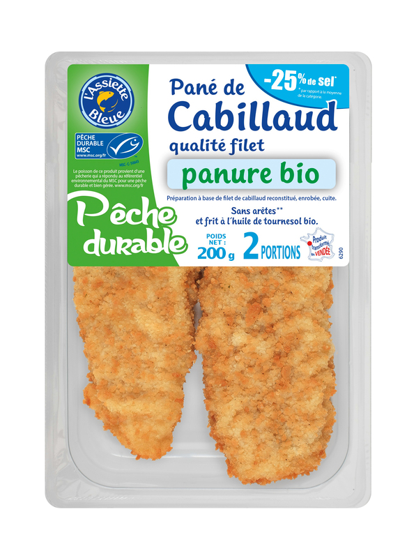 PANÉ DE CABILLAUD MSC ET SA PANURE BIO L'Assiette bleue 3551610008162 L'Assiette bleue PANÉ DE CABILLAUD MSC ET SA PANURE BIO L'Assiette bleue 3551610008162 L'Assiette bleue