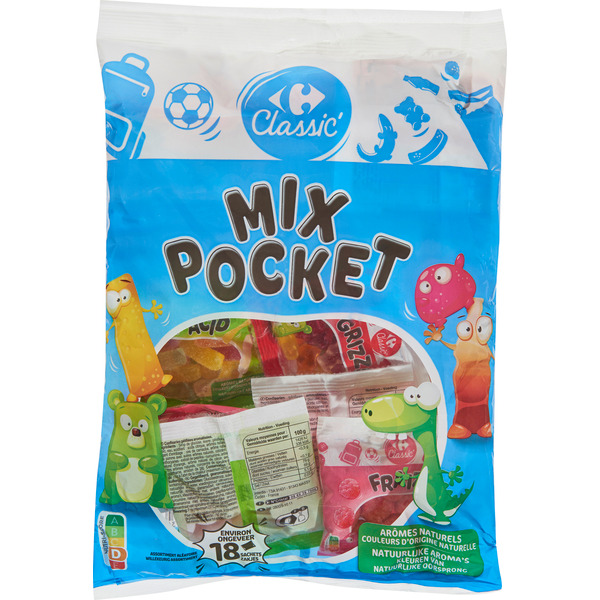 CARREFOUR CLASSIC' MIX POCKET Assortiment de mini gélifiés  code EAN 3560070245734 