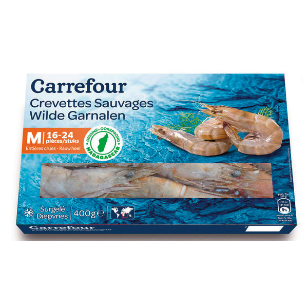 Crevettes sauvages entières crues surgelées