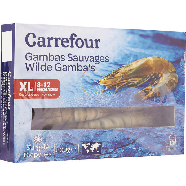 Gambas sauvages entières crues surgelées
