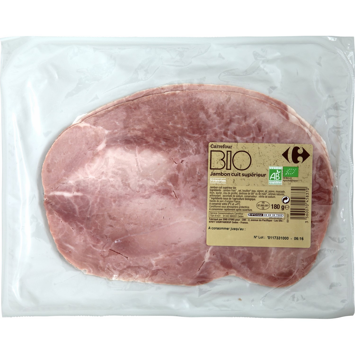 Jambon cuit supérieur CARREFOUR BIO