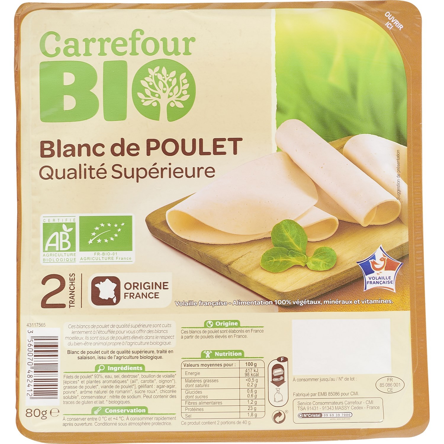 Blanc de poulet bio qualité supérieure CARREFOU...