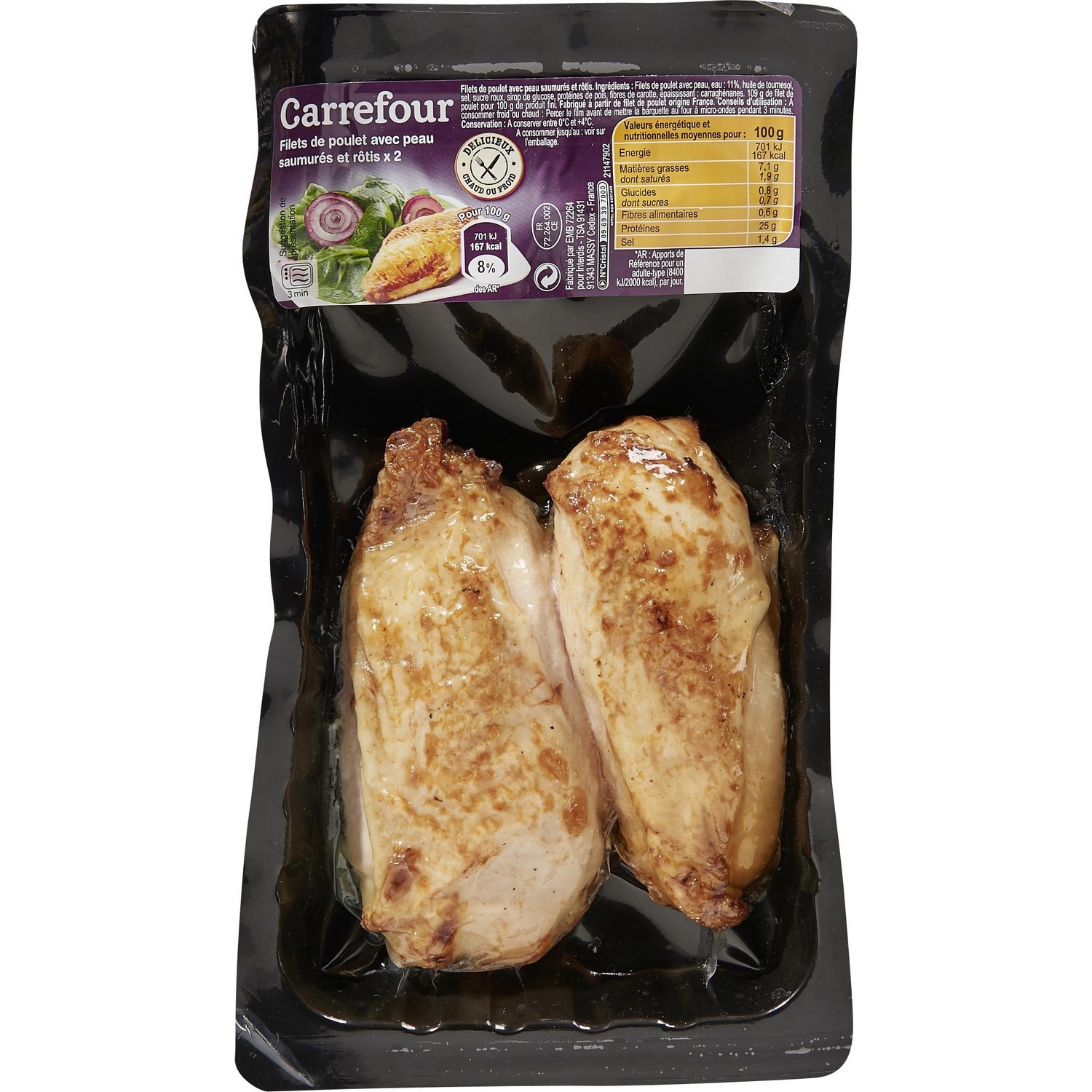 Filets de poulet saumurés et rôtis avec peau CA...