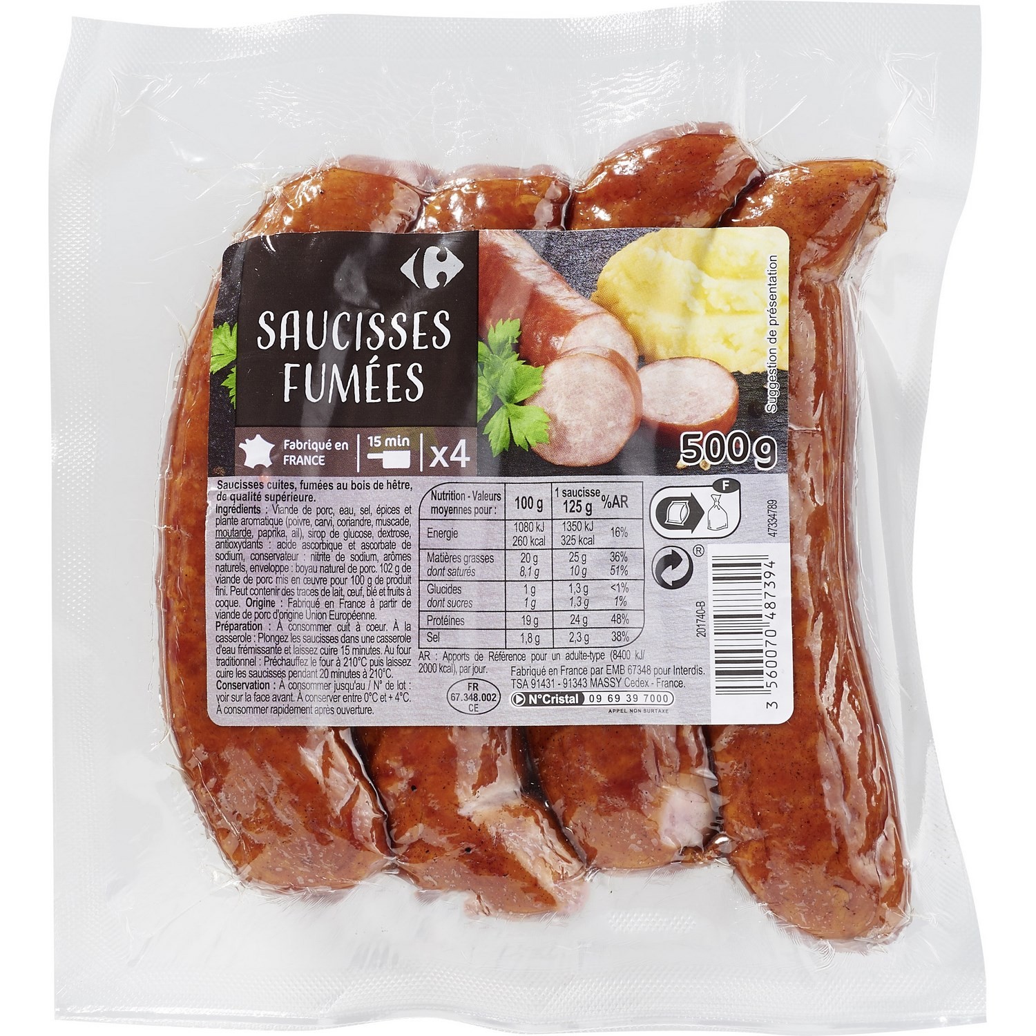 Saucisses fumées CARREFOUR