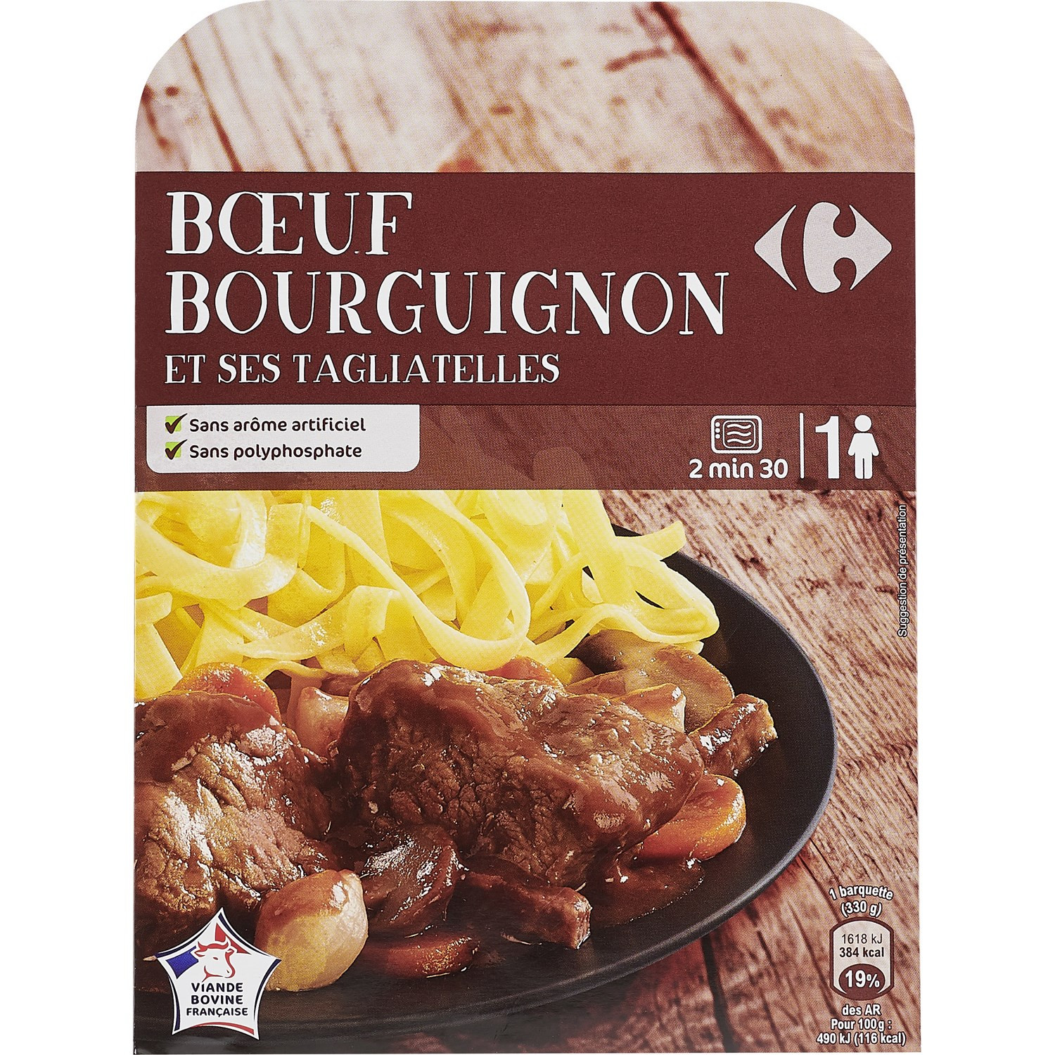 Plat cuisiné bœuf Bourguignon/tagliatelles CARR...