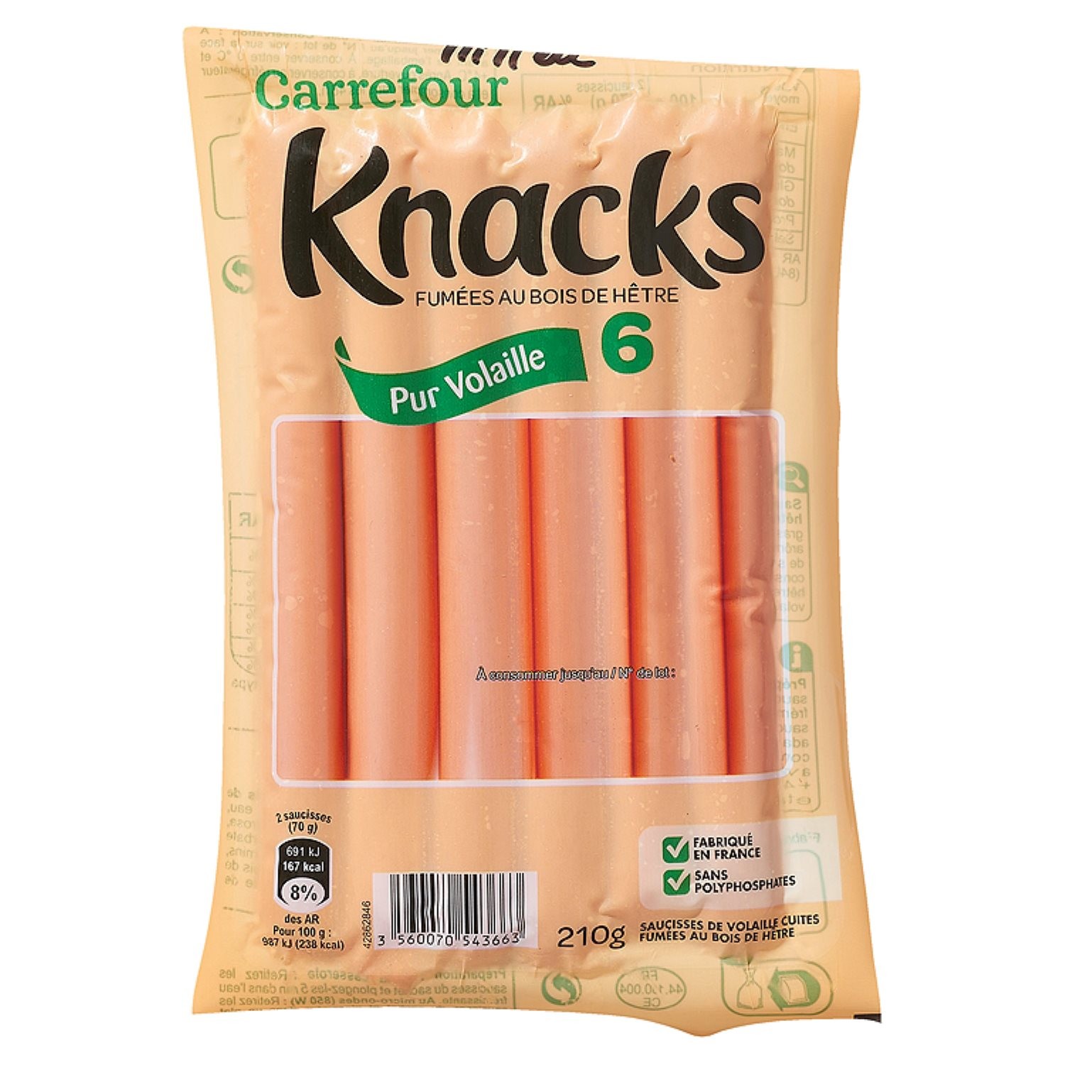 Knacks fumées au bois de hêtre CARREFOUR