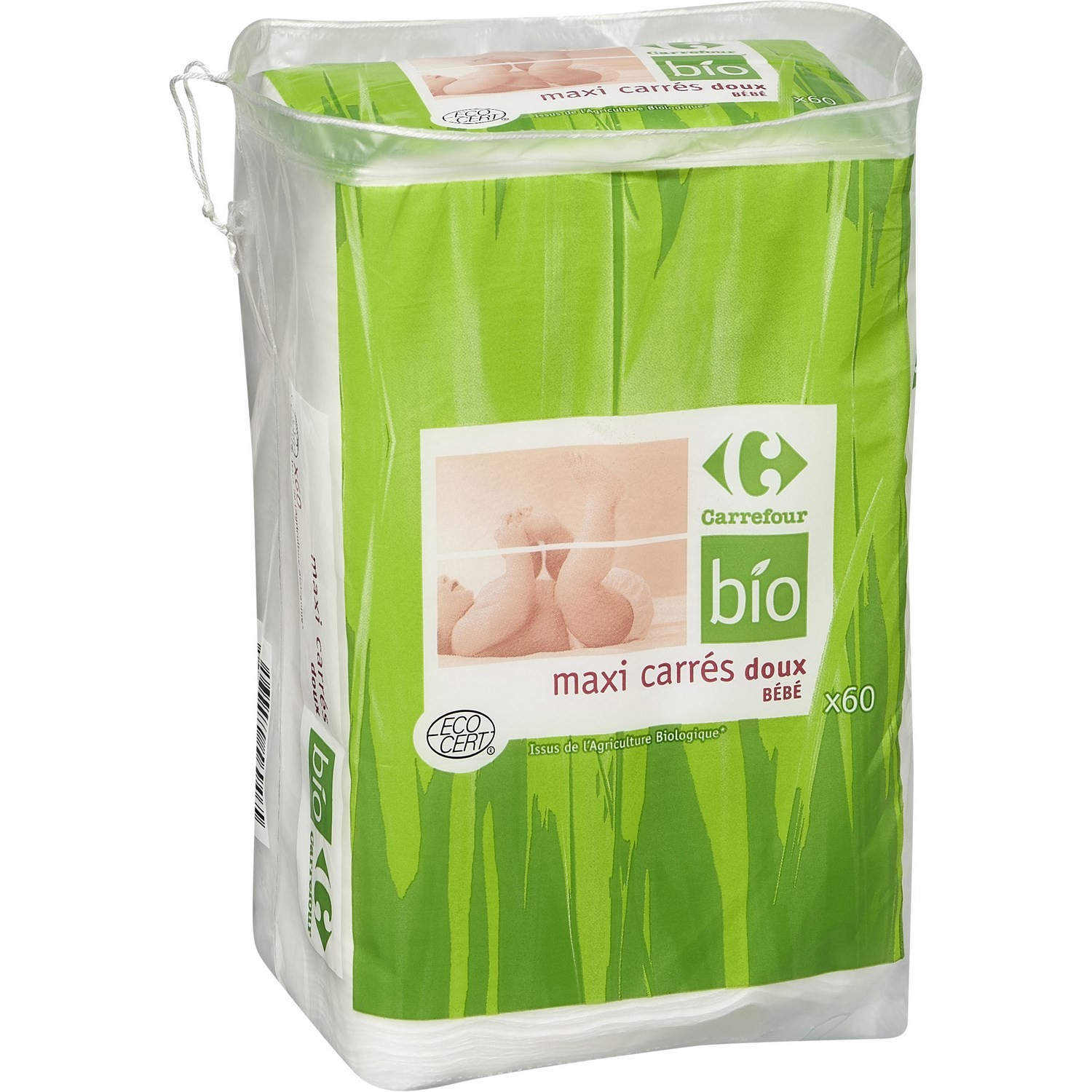 Coton bébé bio maxi carrés doux CARREFOUR BIO