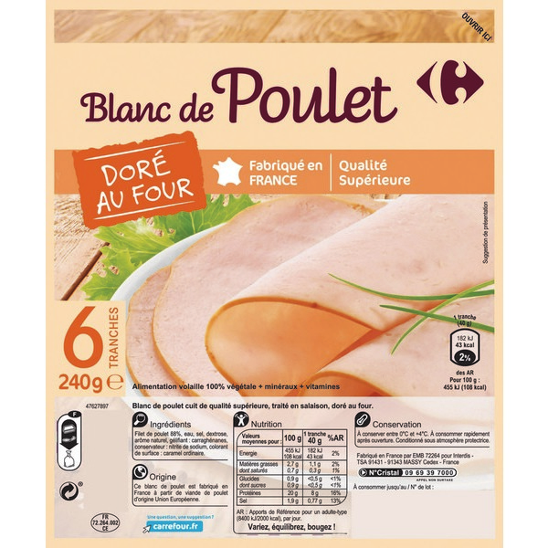 Blanc de poulet doré au four CARREFOUR