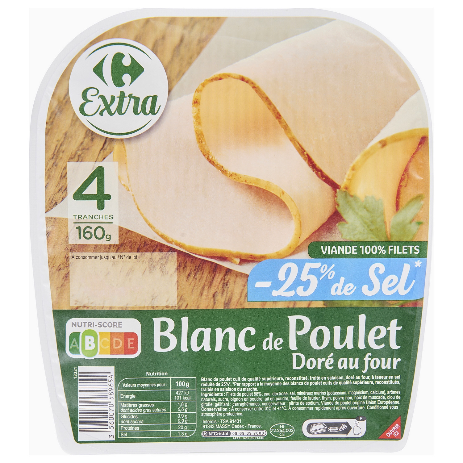 Blanc de poulet réduit en sel CARREFOUR EXTRA
