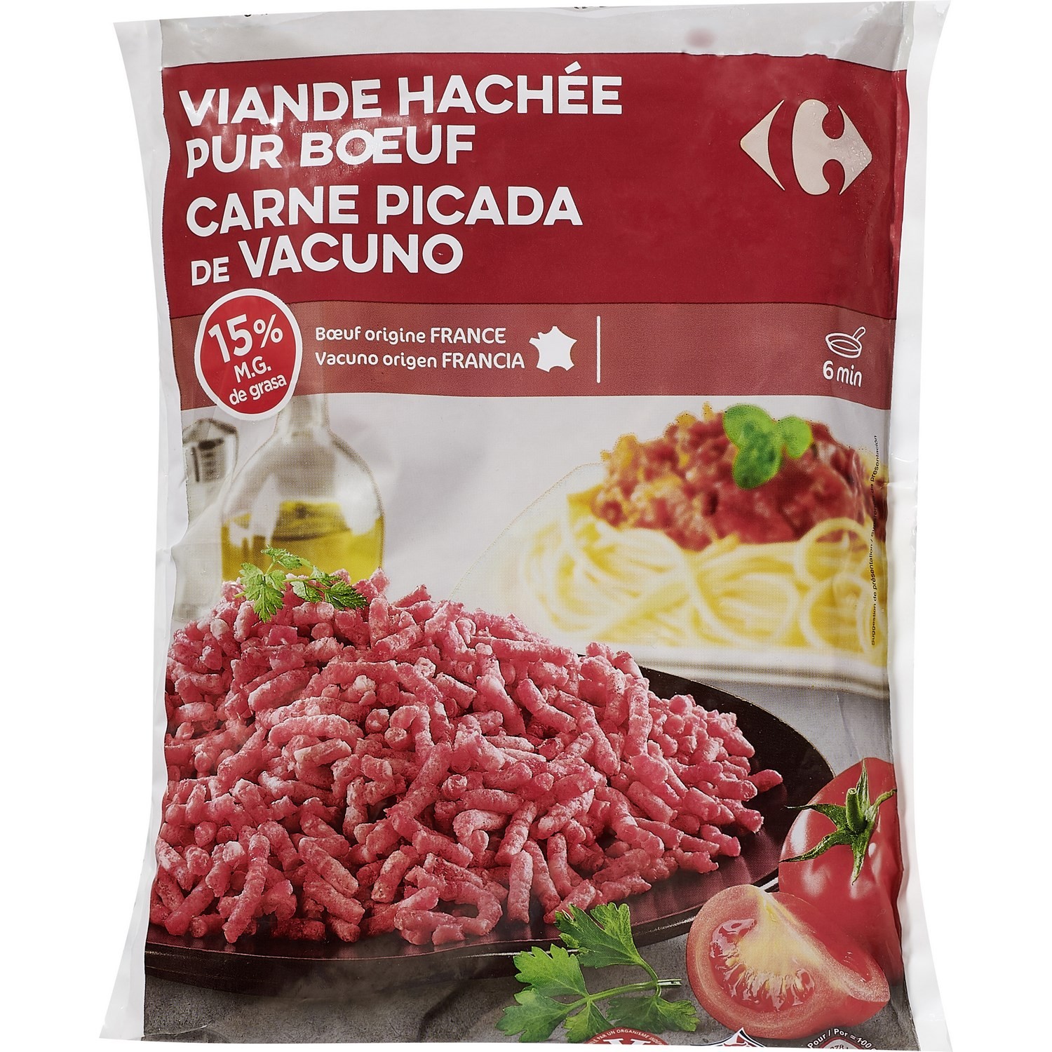 Viande hachée pur bœuf 15% MG CARREFOUR