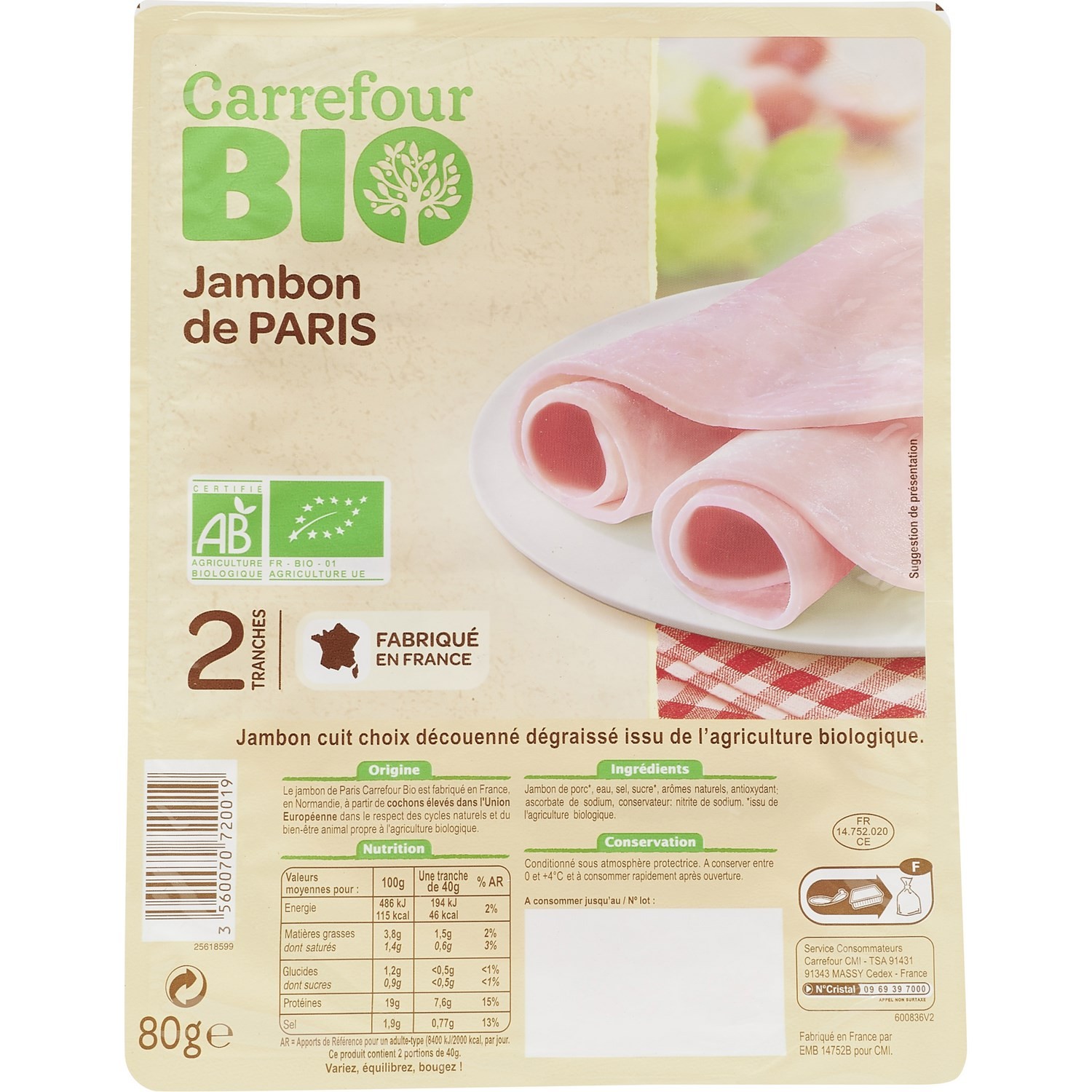 Jambon bio de Paris CARREFOUR BIO