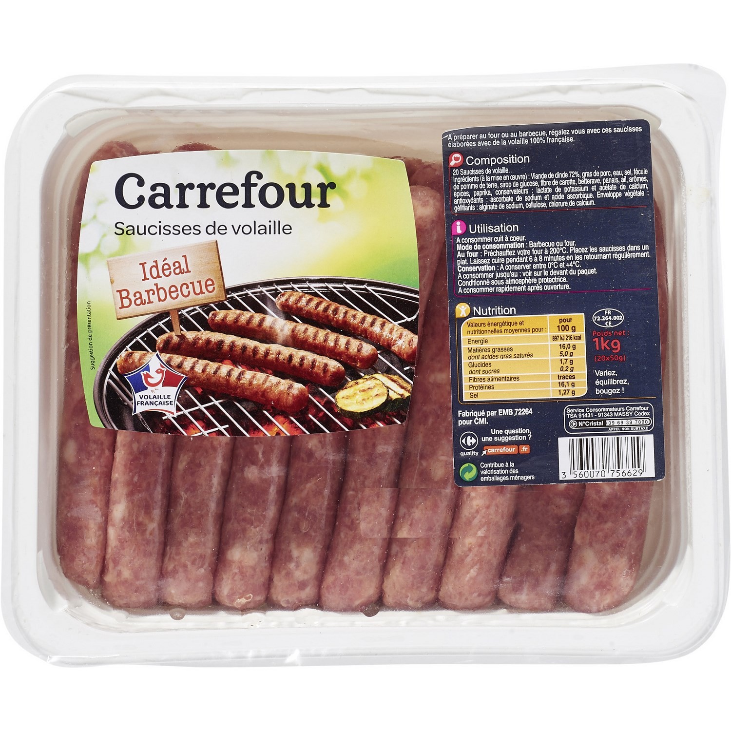 Saucisses de volaille CARREFOUR