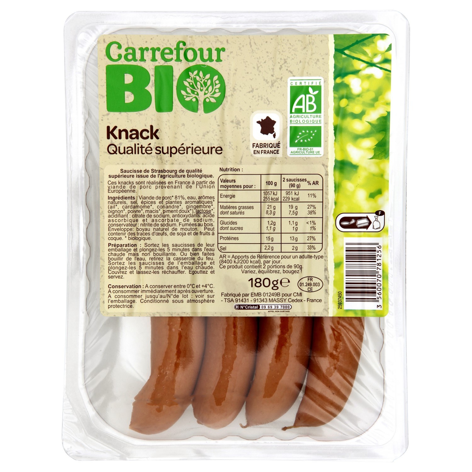 Saucisses Knack CARREFOUR BIO