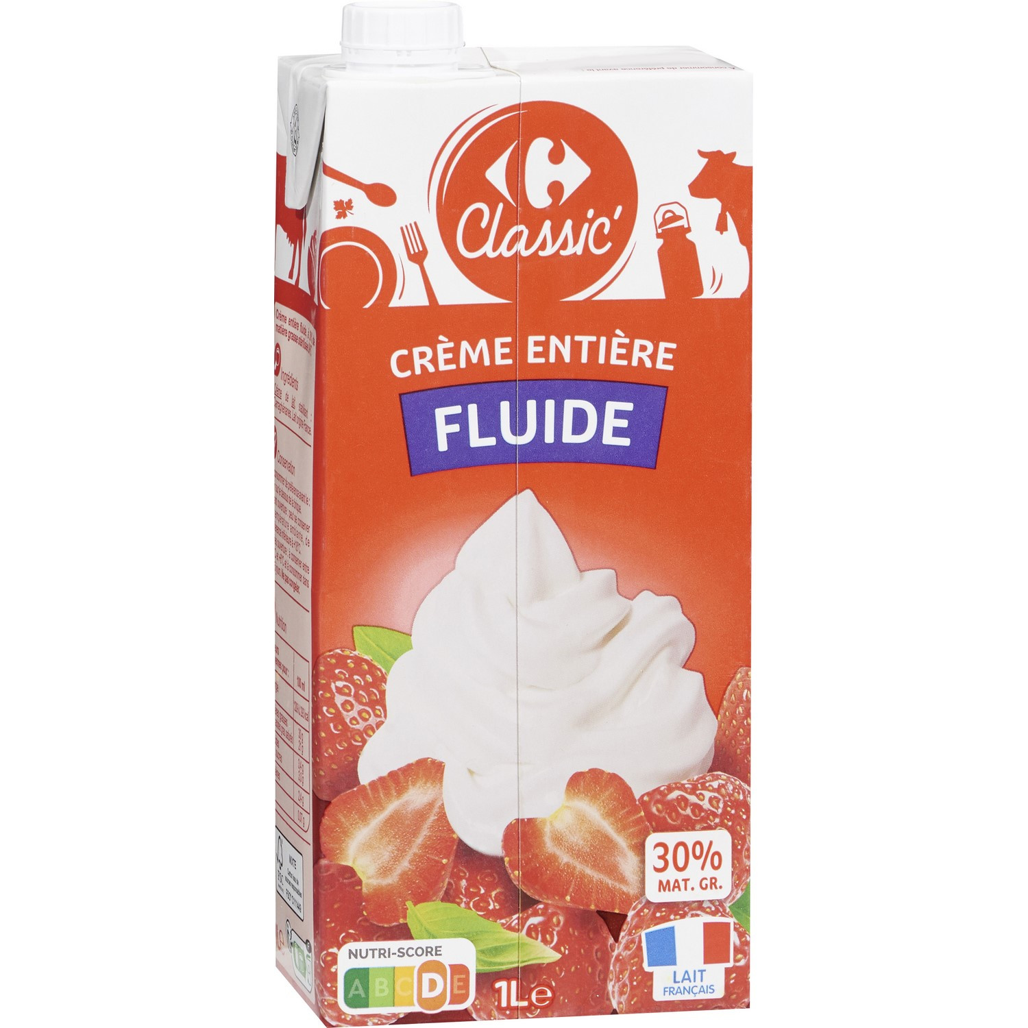 Crème entière fluide 30% MG CARREFOUR CLASSIC'