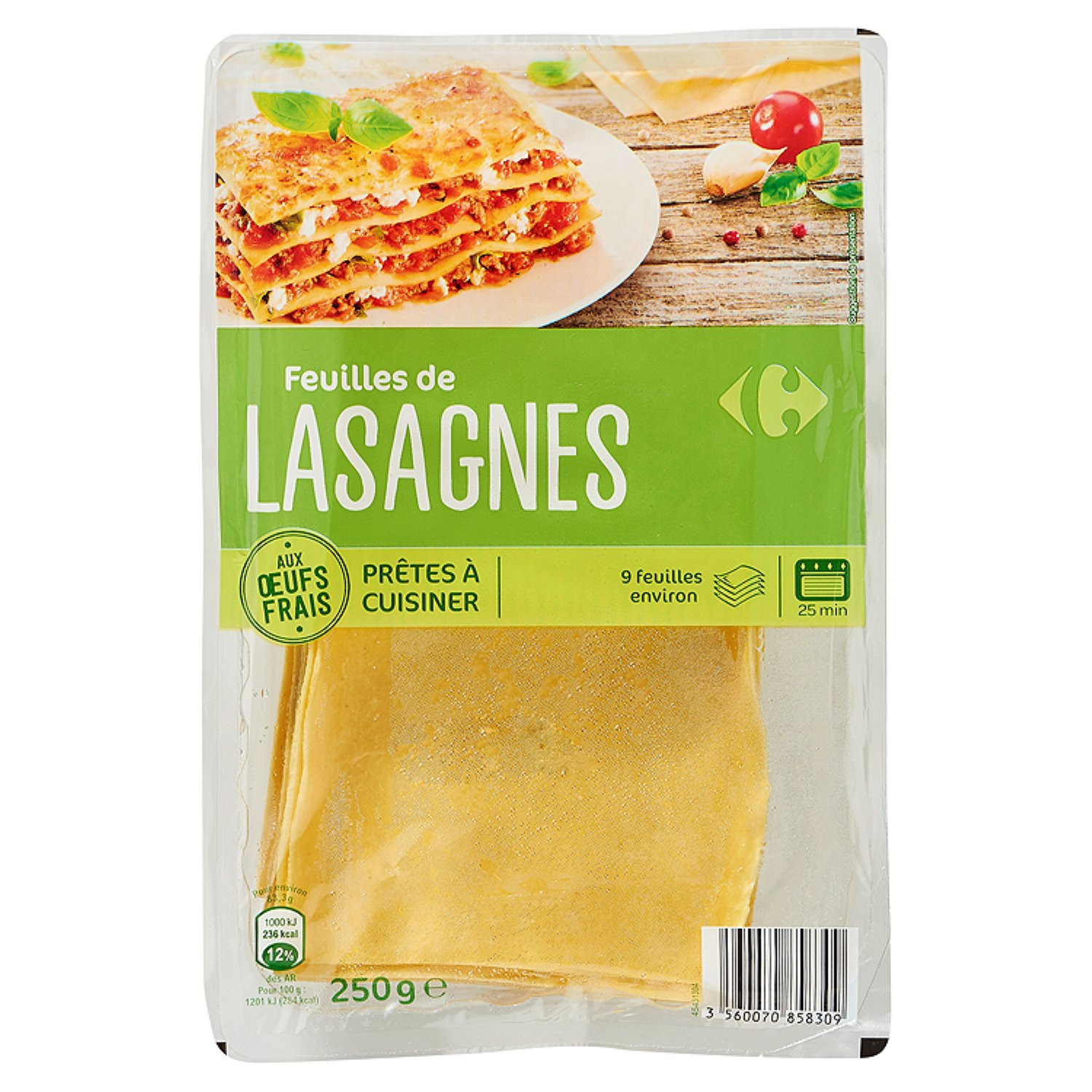 Pâtes fraîches feuilles de lasagnes CARREFOUR