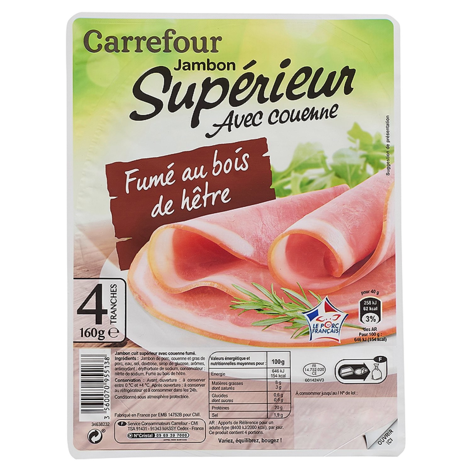 Jambon supérieur avec couenne CARREFOUR