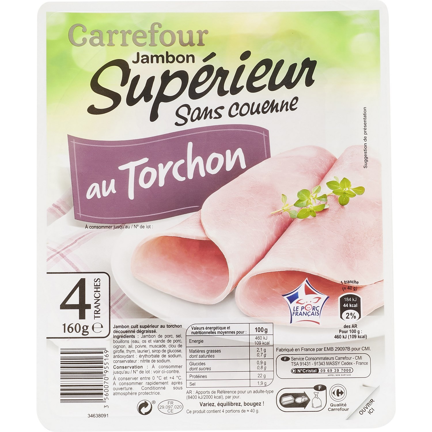 Jambon sans couenne au torchon CARREFOUR