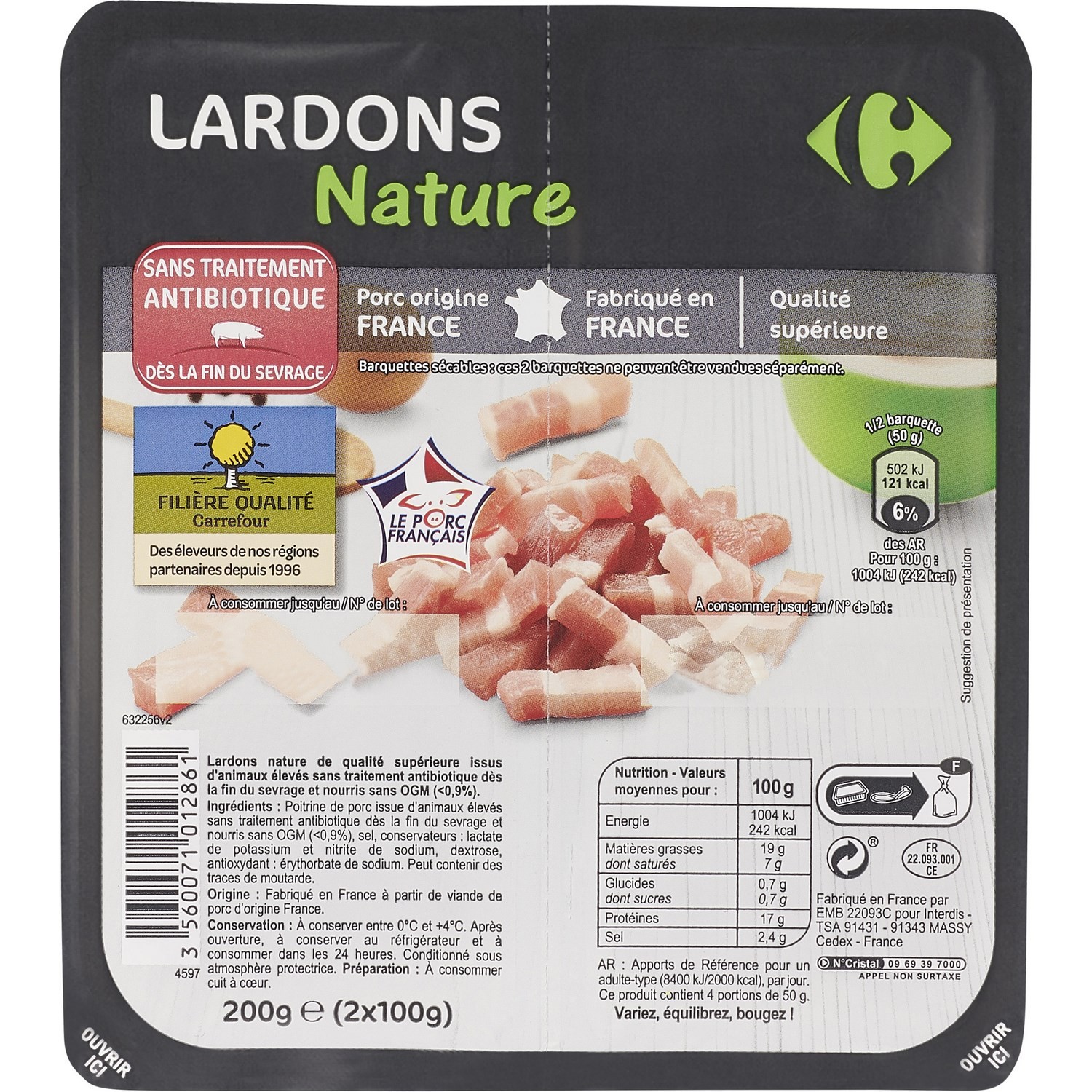 CARREFOUR Lardons nature FILIERE QUALITE CARREFOUR 3560071012861