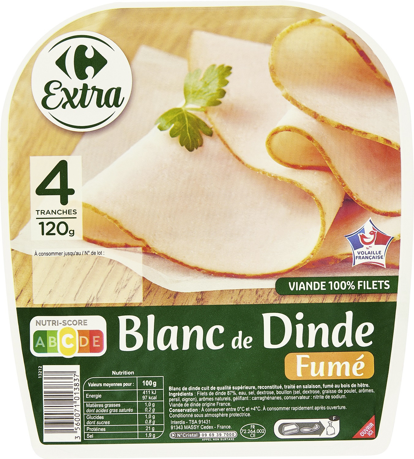 Blanc de dinde fumé CARREFOUR EXTRA