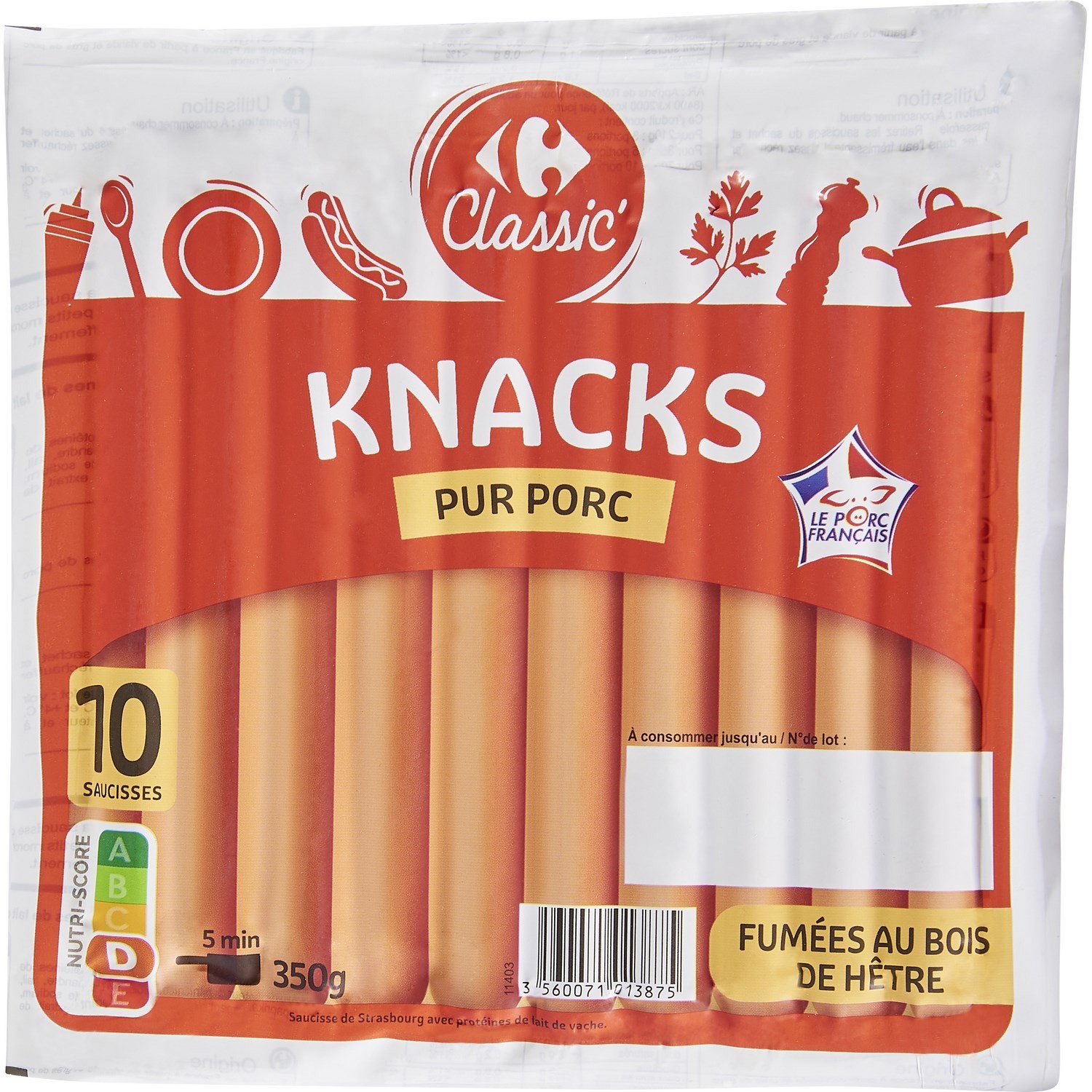 Knacks pur porc CARREFOUR CLASSIC'