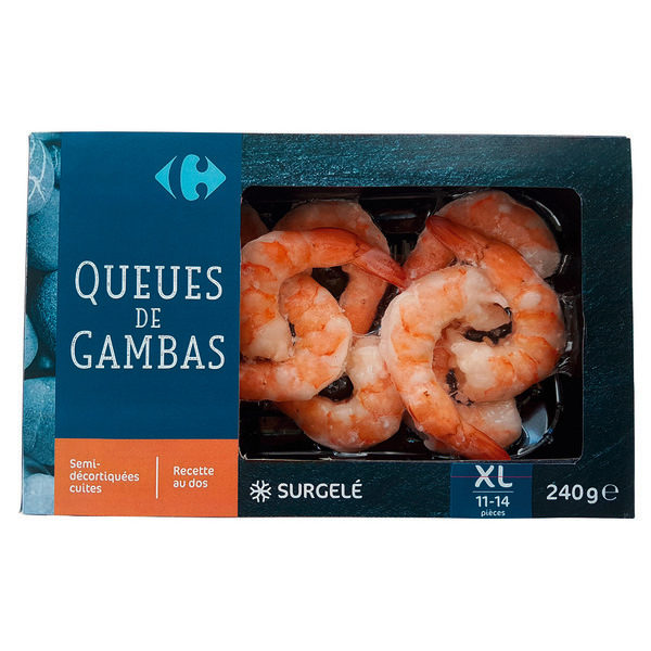 Queues de gambas semi-décortiquées cuites surge...