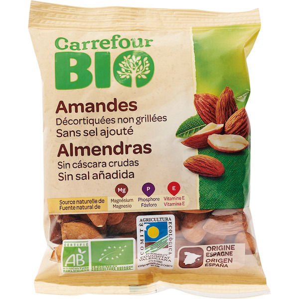 AMANDES DÉCORTIQUÉES NON GRILLÉES CARREFOUR BIO