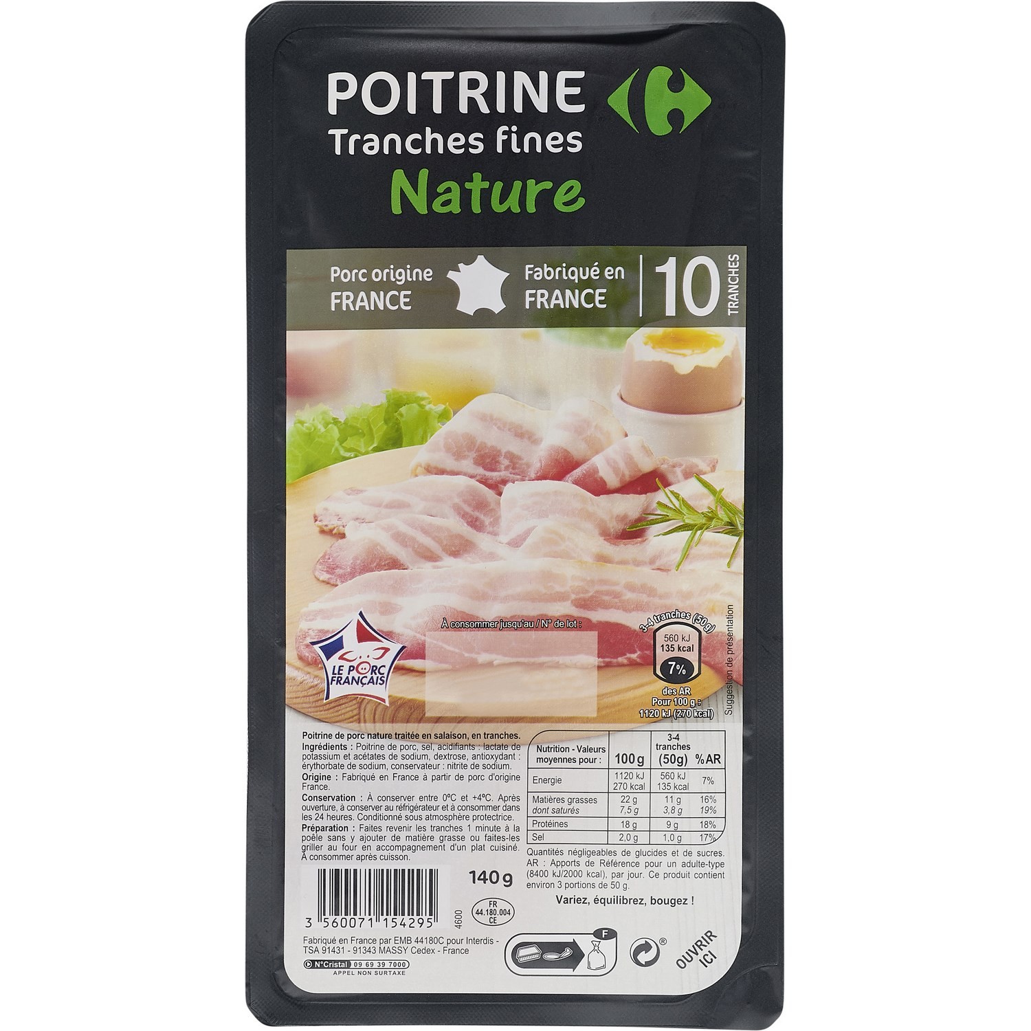 Poitrine nature tranches fines CARREFOUR