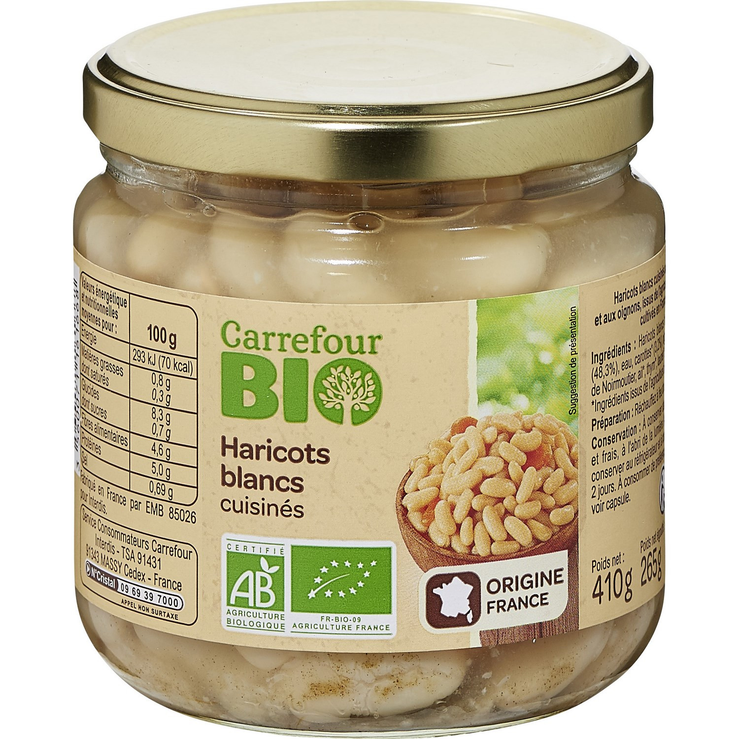 Haricots blancs bio cuisinés CARREFOUR BIO
