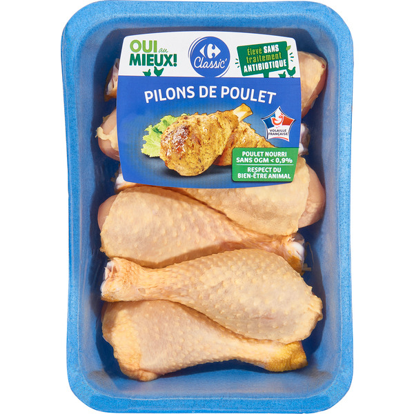 CARREFOUR CLASSIC' Pilons de poulet sans OGM/ Sans antibiotiques code EAN 3560071164034 