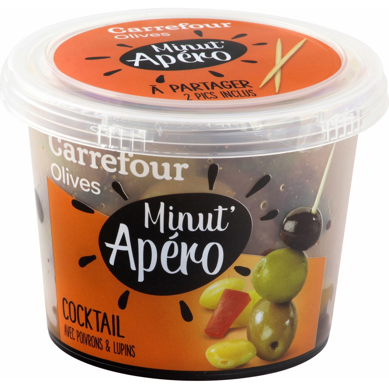 Olives vertes cocktail poivrons/lupins CARREFOUR