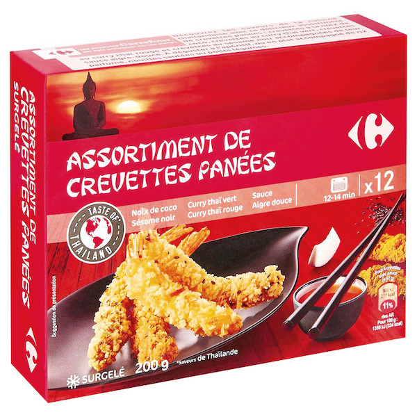 carrefour-exotique ASSORTIMENT CREVETTES PANÉES SURGELÉ CARREFOUR code EAN 3560071176082 