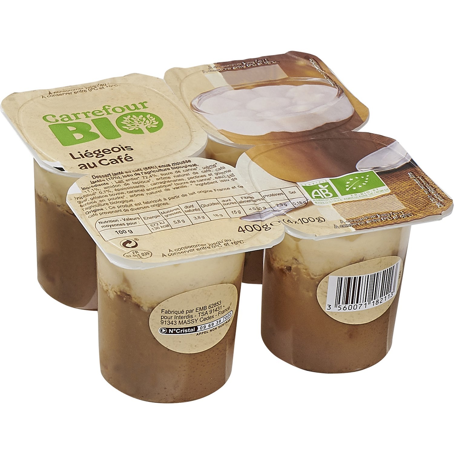 Crèmes dessert bio au café CARREFOUR BIO