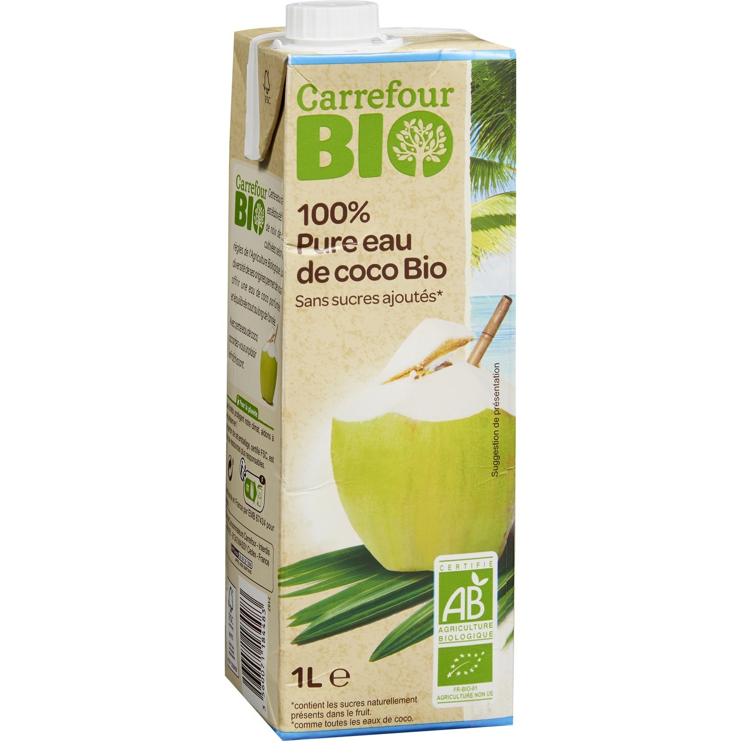 Eau de coco bio sans sucres ajoutés CARREFOUR BIO