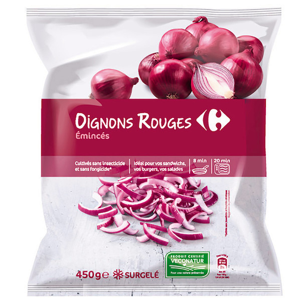 Oignons rouges émincés surgelés