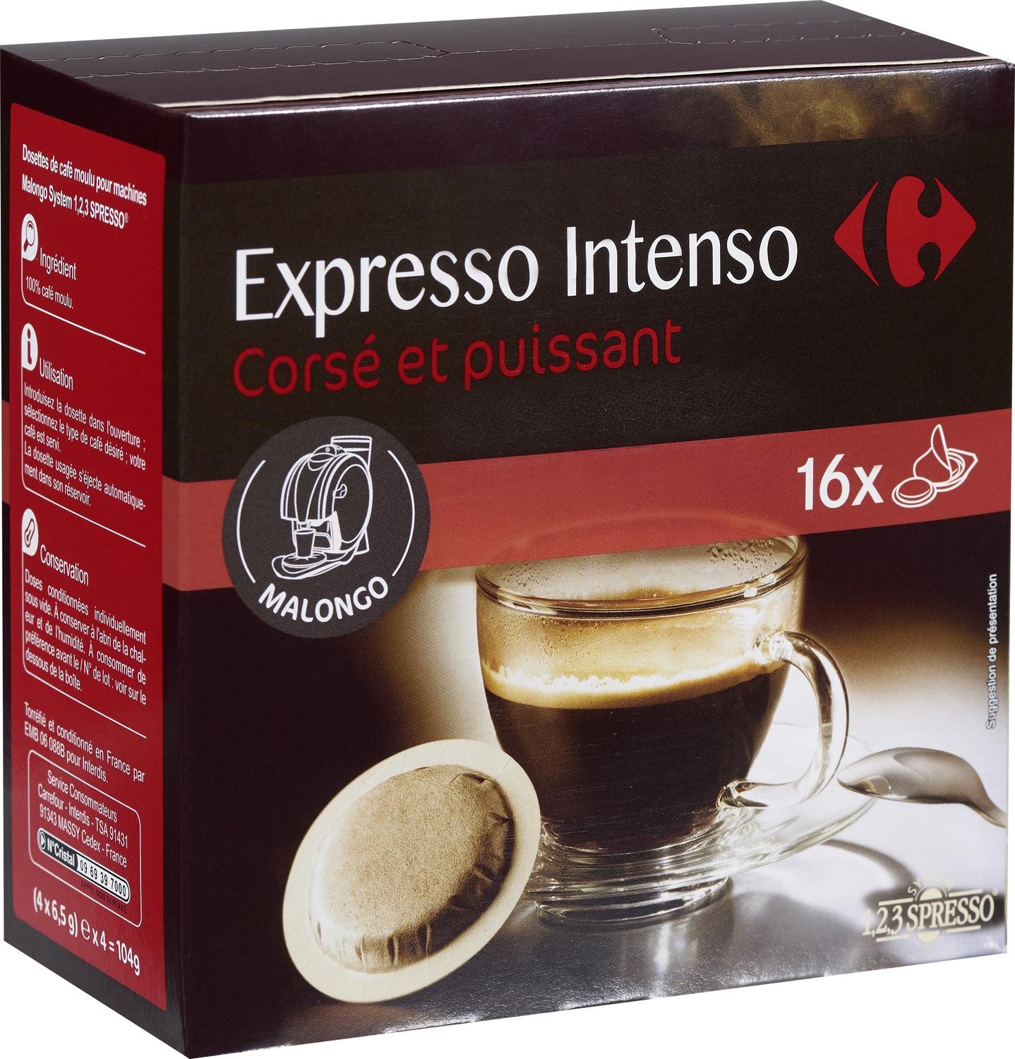CRF CDM Café dosettes Espresso Intenso CARREFOUR code EAN 3560071227586 