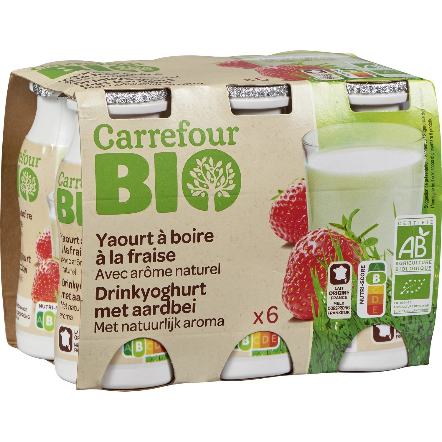 Yaourts à boire fraise CARREFOUR BIO