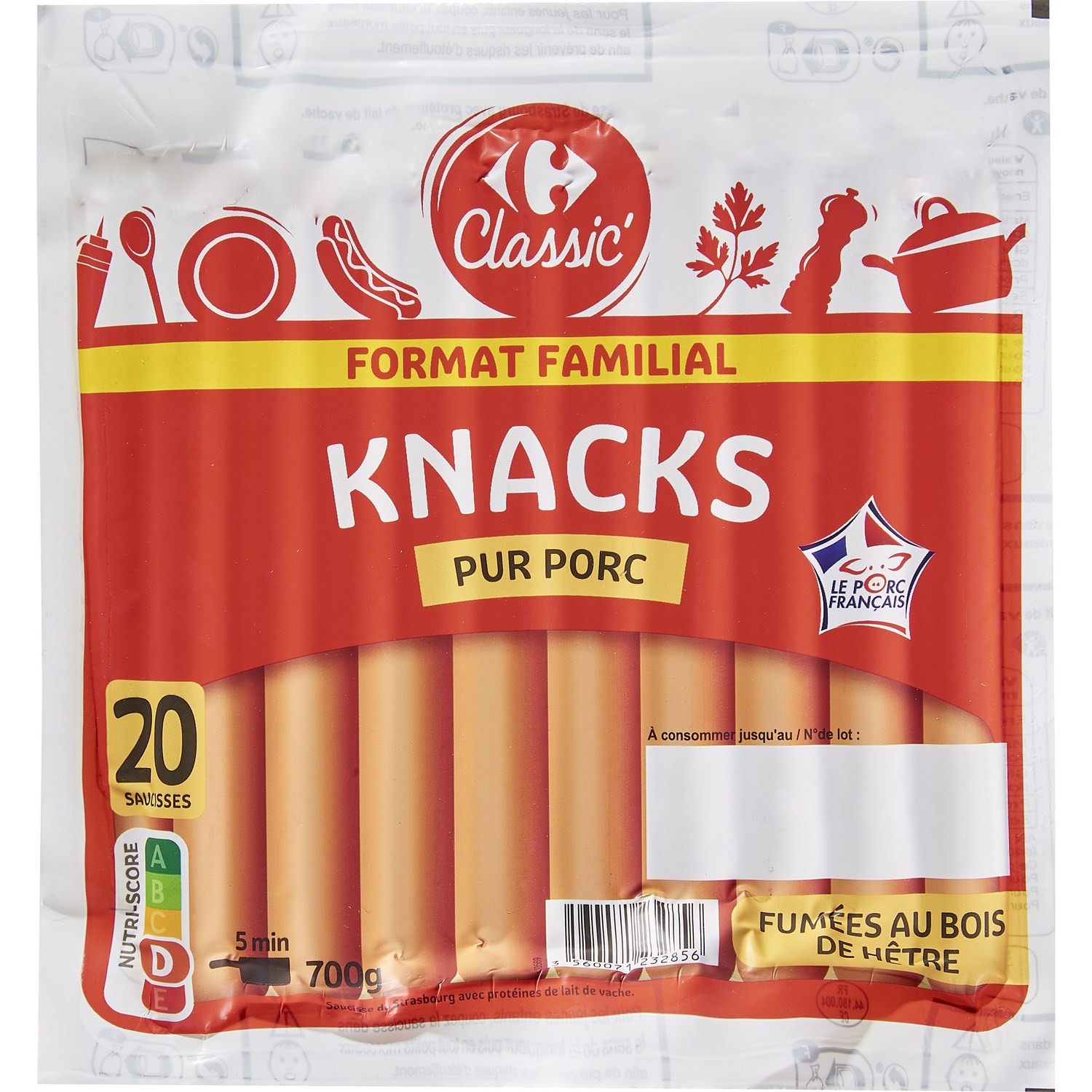 Knacks pur porc CARREFOUR CLASSIC'
