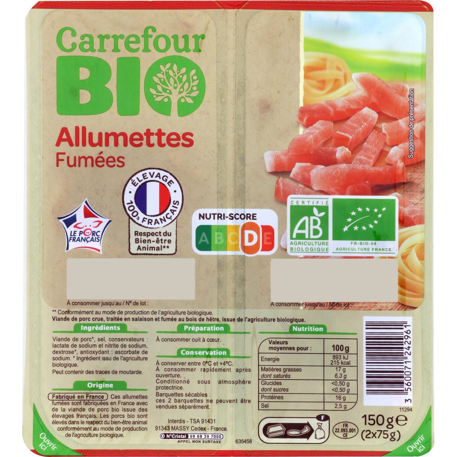 Allumettes bio fumées CARREFOUR BIO