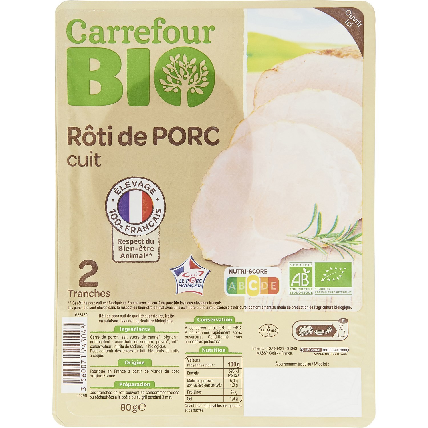 Rôti de porc bio cuit CARREFOUR BIO
