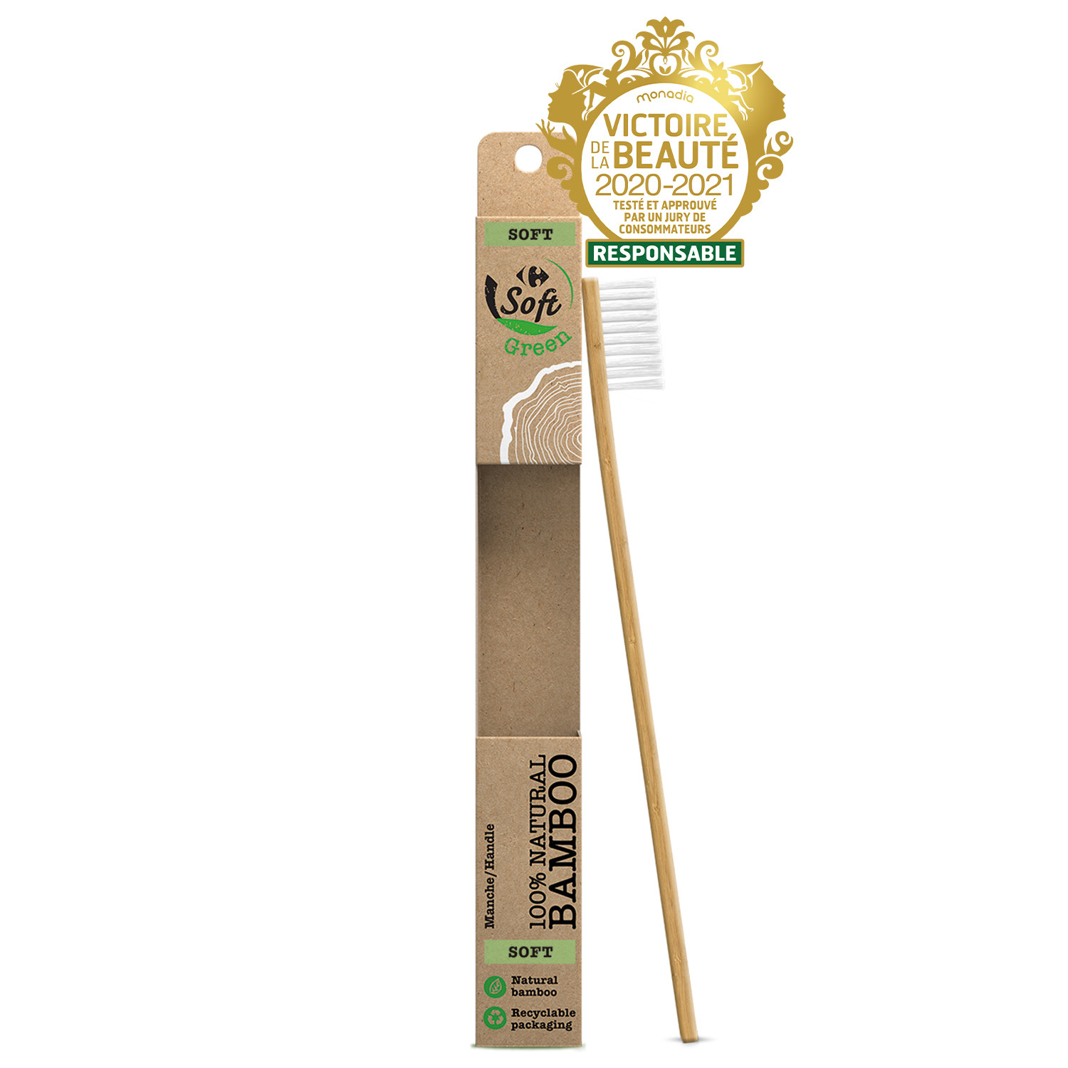 Brosse à dents souple 100% Natural Bamboo CARRE...