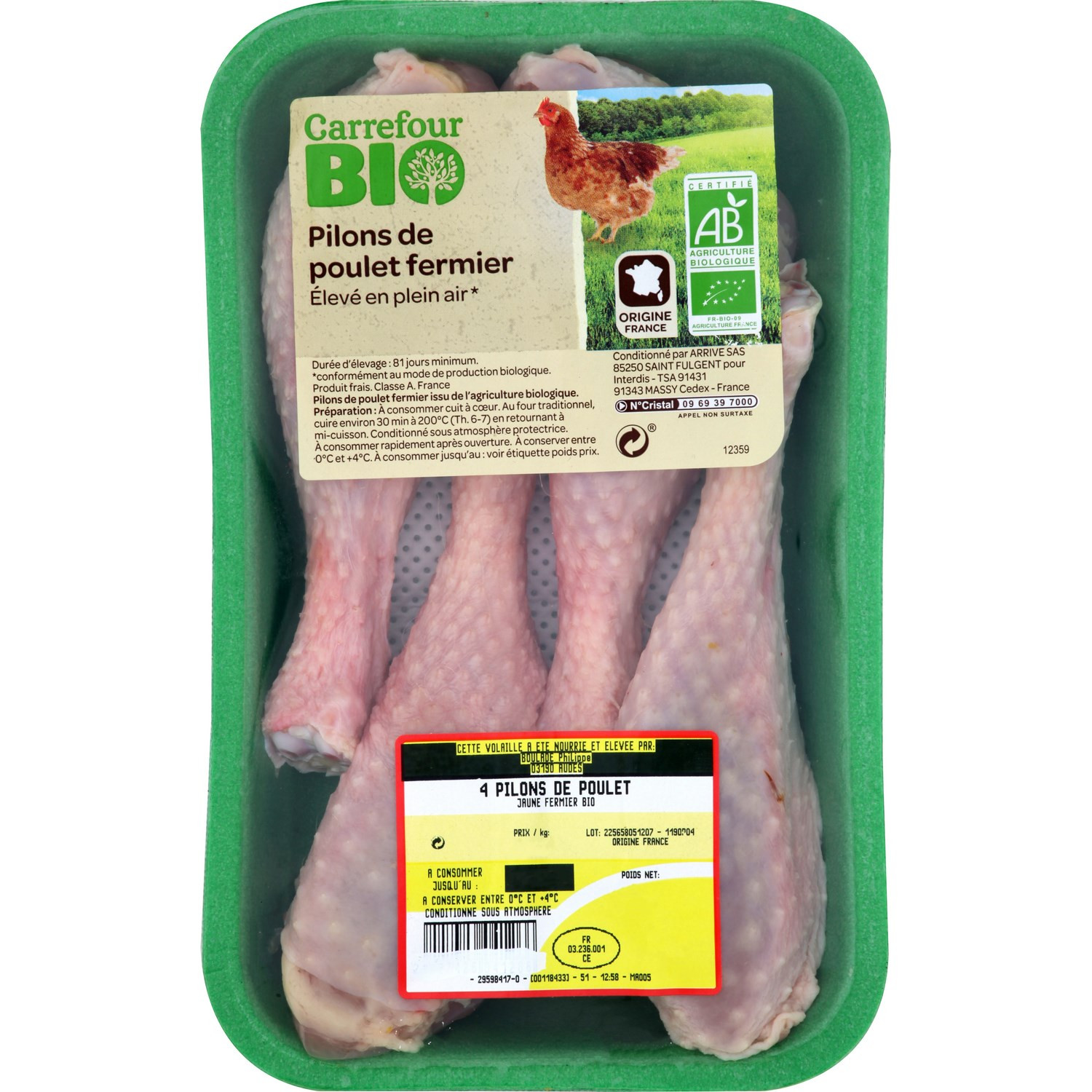 Pilons de poulet jaune fermier CARREFOUR BIO