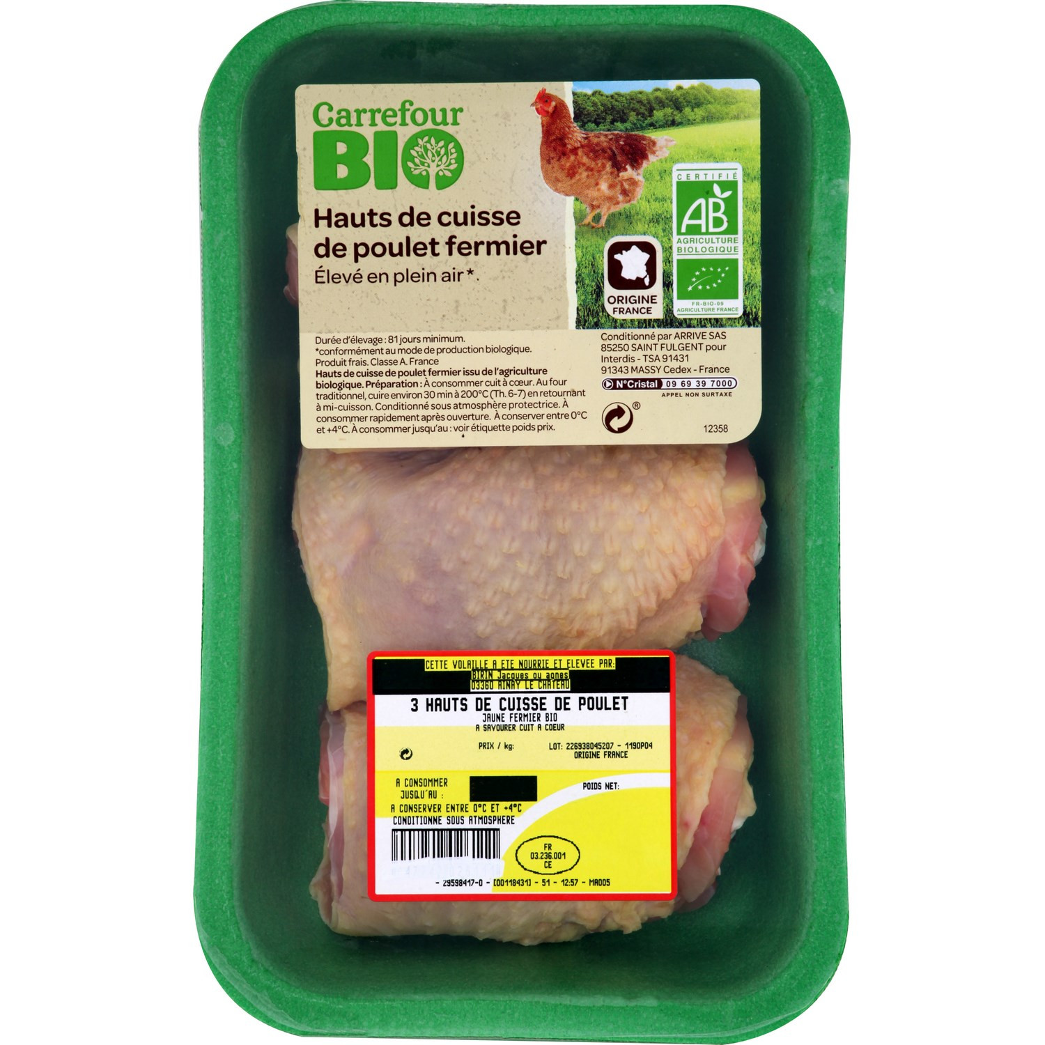 Hauts de cuisse poulet fermier CARREFOUR BIO