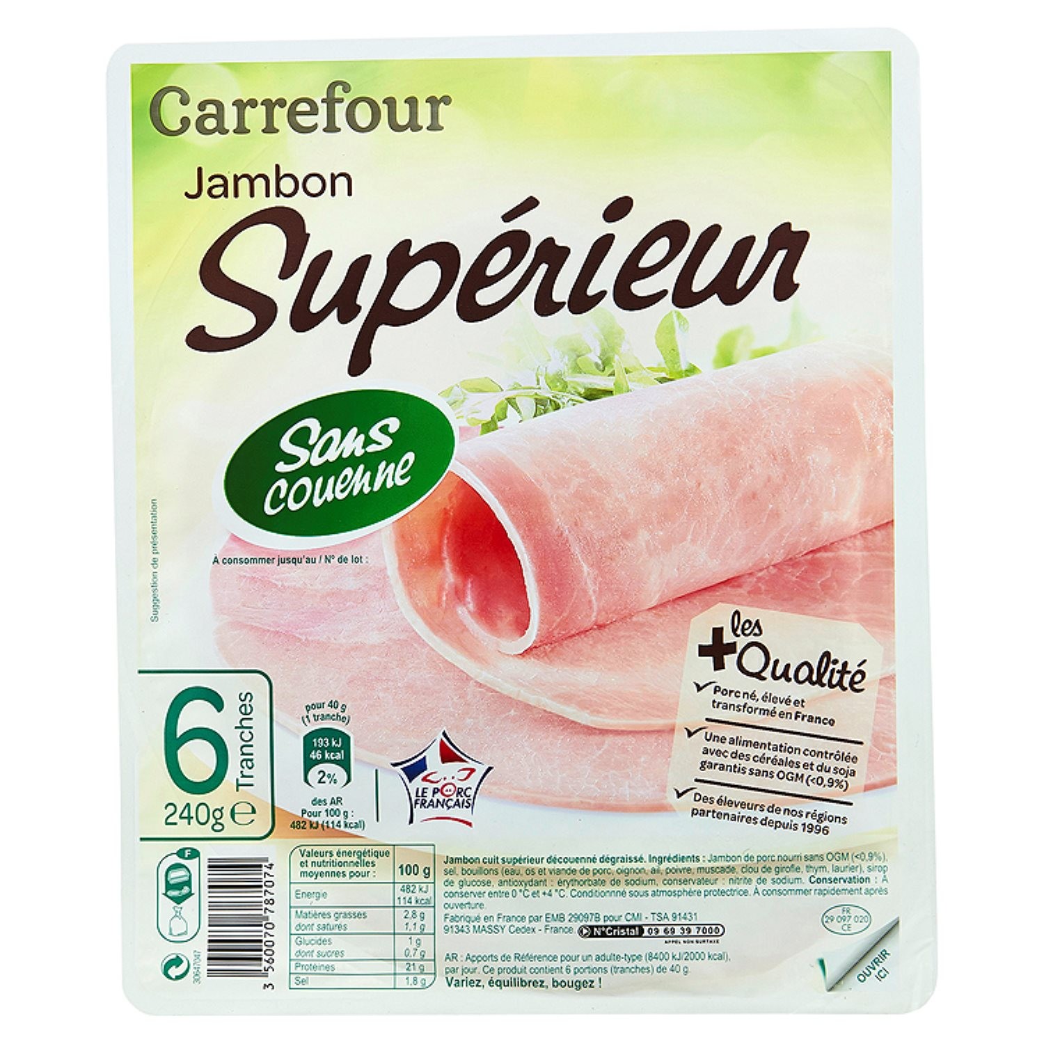 Jambon sans couenne FILIERE QUALITE CARREFOUR