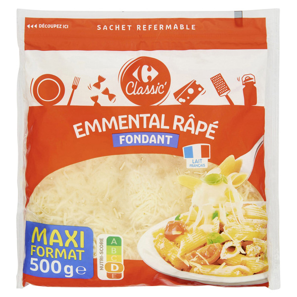 Emmental râpé fondant
"Maxi format" 3560071269555 CARREFOUR CLASSIC' Emmental râpé fondant
"Maxi format" 3560071269555 CARREFOUR CLASSIC'
